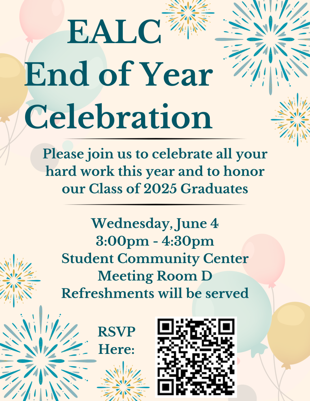 A flyer for the EALC End of the Year Celebration.