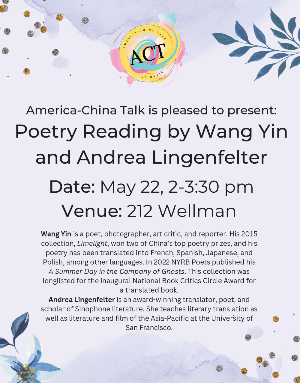 A flyer for the upcoming event, with flowers.